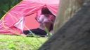 It's a hidden shot of a couple getting excited and at the campsite! w